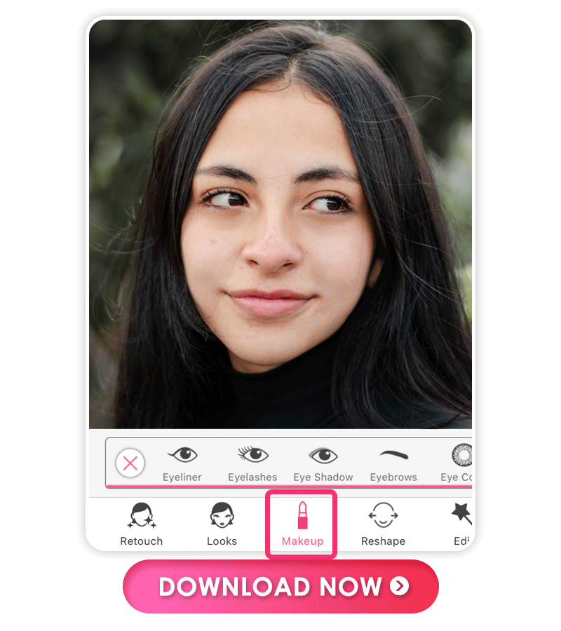 Add makeup to photos with the best beauty filter app, from eyelashes, lip color, contour, blush and more.