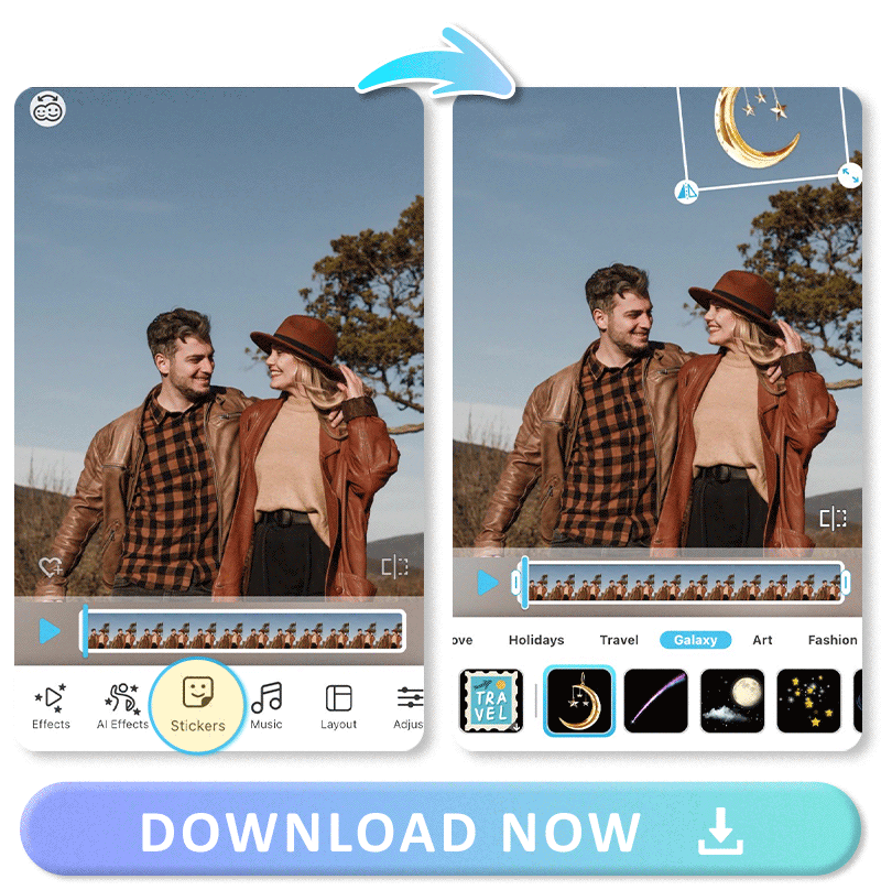 Best app to add 450+stickers to videos, YouCam Video 