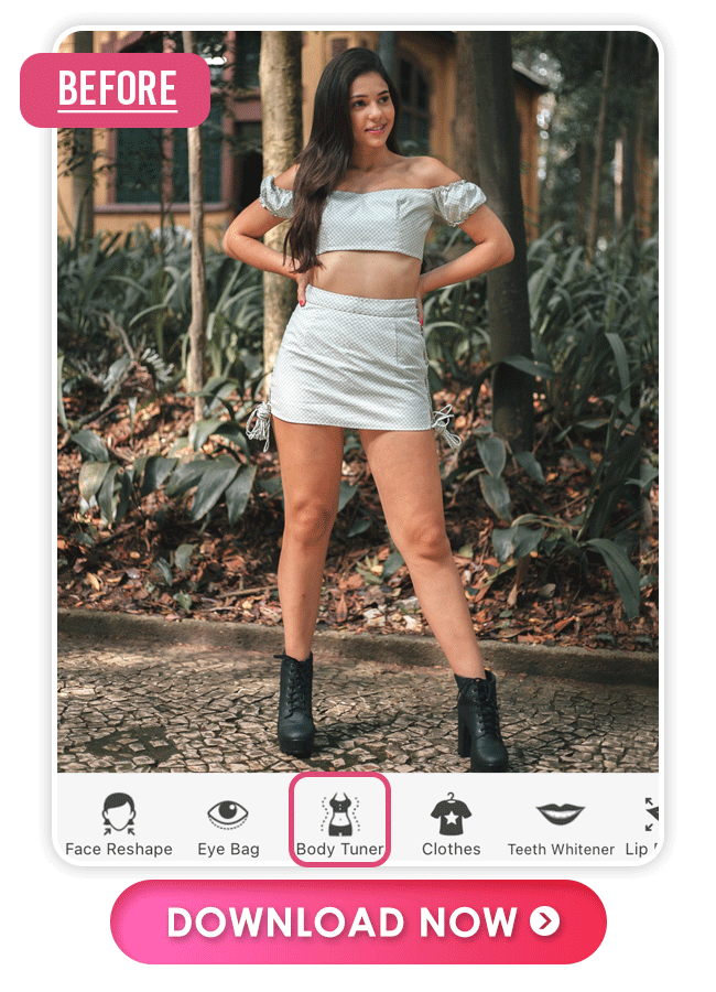 Best Body Slimming App: YouCam Makeup Best app for body slimming on photos: Slim legs, waist, arms and all body parts naturally with auto detection and slider adjustment.