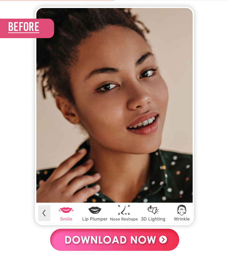 GIF mostrando como ajustar o formato do sorriso na foto com o YouCam Makeup.