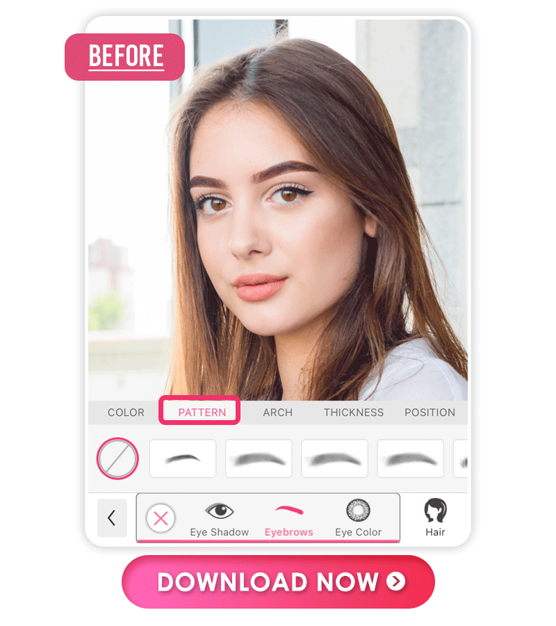 Best eyebrow editor app to edit eyebrow thickness, arch, height and distance in photos naturally.