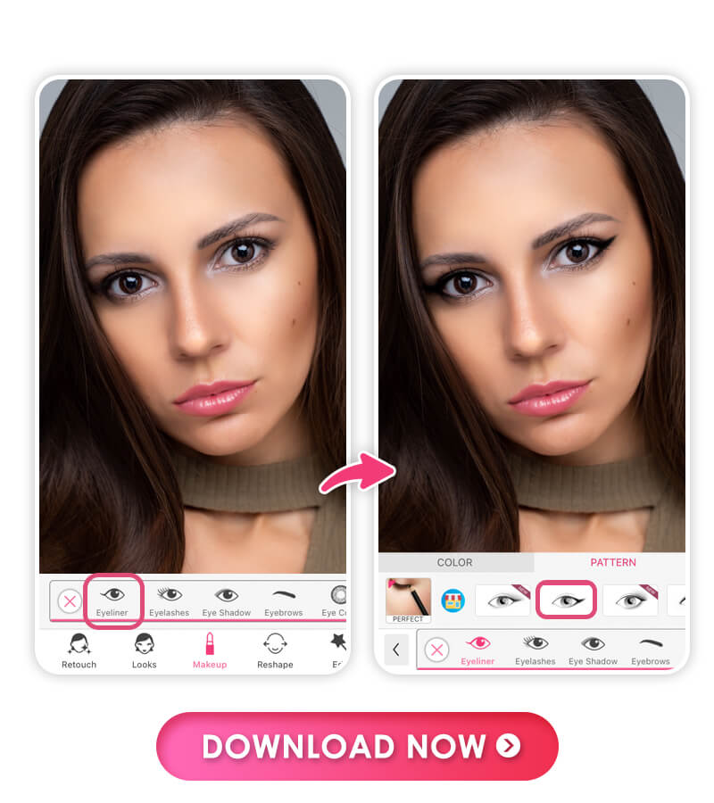 Best eyeliner filter app to add eyeliner to photos and virtually try on eyeliner styles.