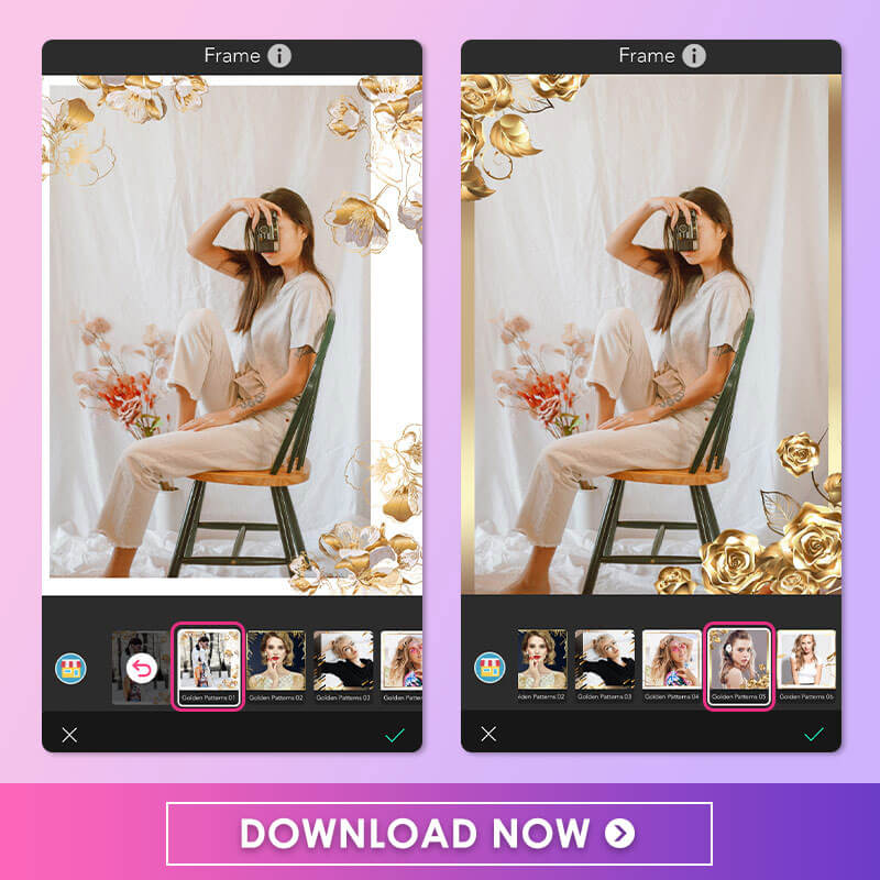 Add Golden Pattern Photo Frame to Images