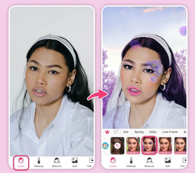 Maquillaje con flores con el app para editar fotos iphone
