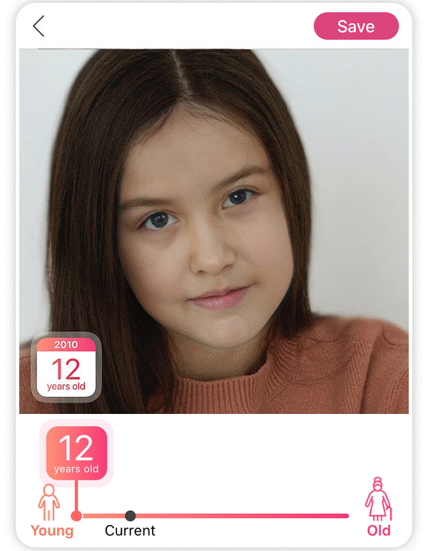 application vieillissement : filtre jeune et filtre vieillissant