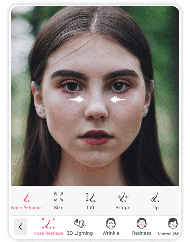 Nez parfait sur photo avec YouCam Makeup via simulation rhinoplastie