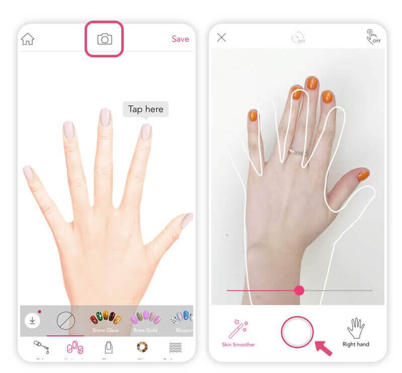 Mache mir der YouCam Nails App ein Foto von deiner Hand. 