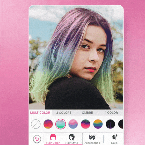 Mit YouCam Makeup  kannst du deine Haare in jeder erdenklichen Farbe färben.