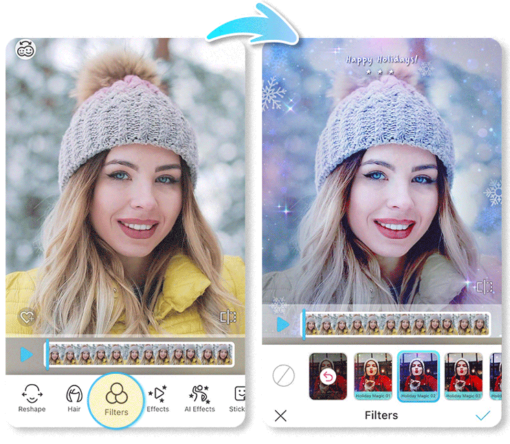 Mit YouCam Video kannst du festliche Weihnachtsvideos erstellen