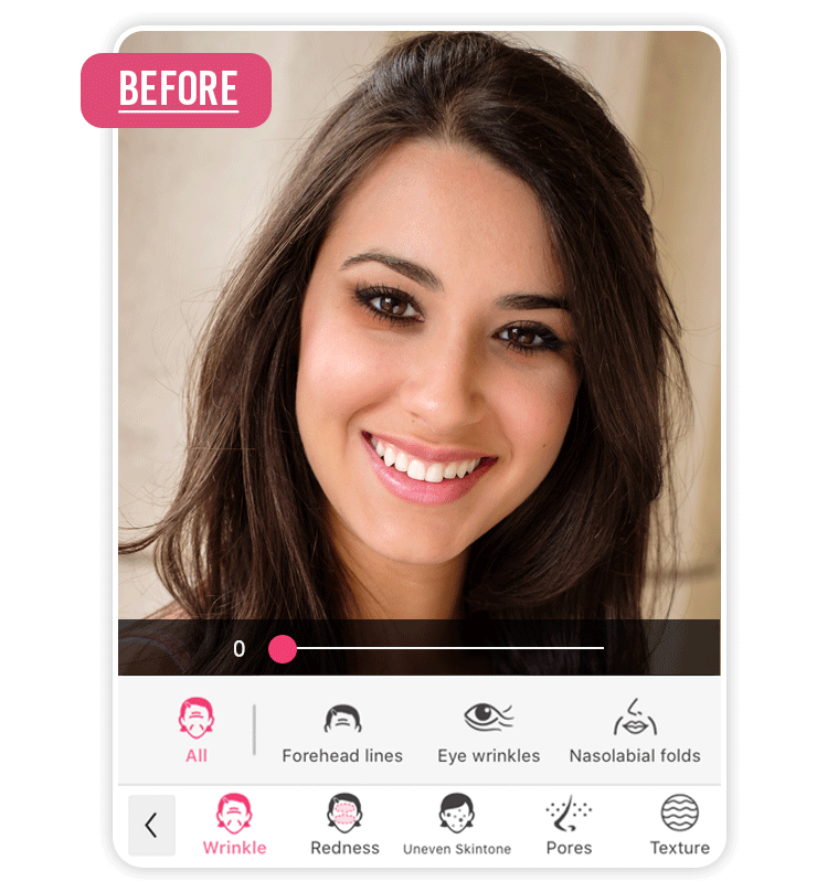 Com o aplicativo YouCam Makeup, é possível remover rugas faciais