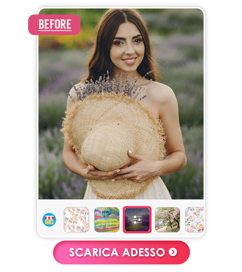YouCam Makeup è la migliore app per aggiungere sfondi floreali alle foto con oltre 10 opzioni di modelli di sfondi floreali.