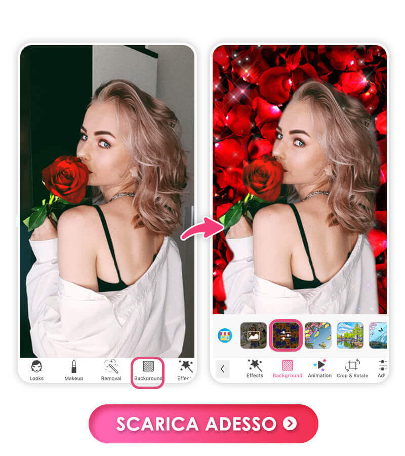 YouCam Makeup è la migliore app per aggiungere sfondi floreali alle foto con oltre 10 opzioni di modelli di sfondi floreali.