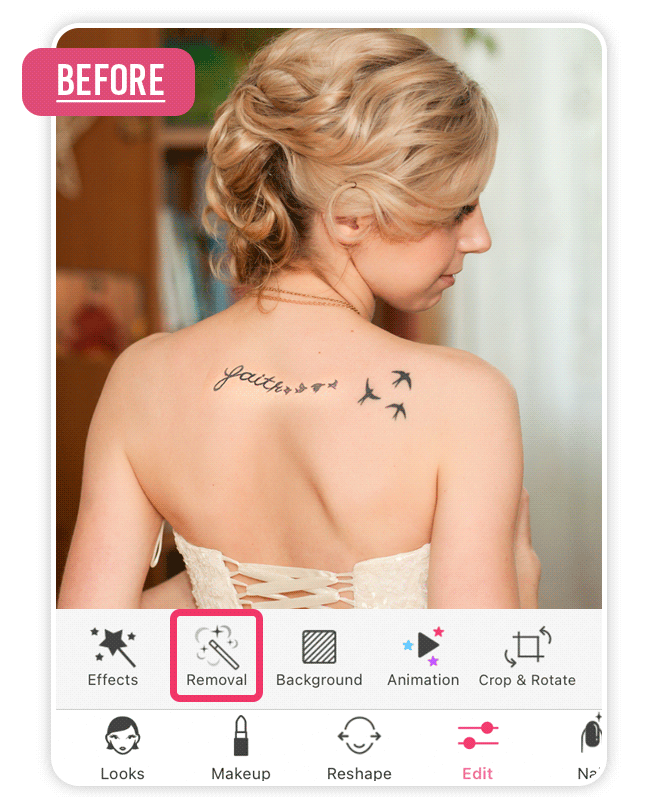 Remova tatuagens da sua foto com o YouCam Makeup