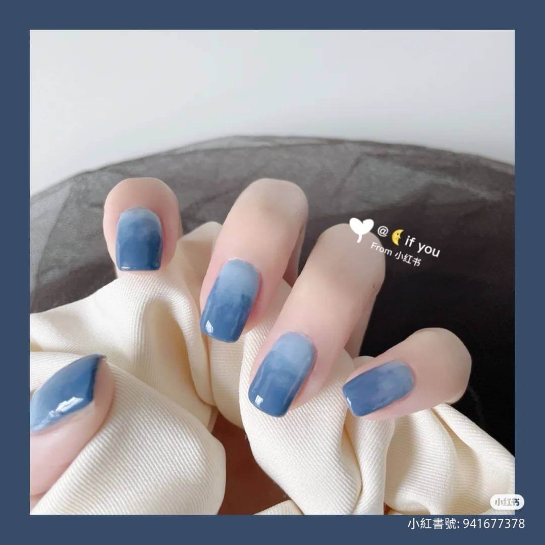 霧霾藍色漸層美甲