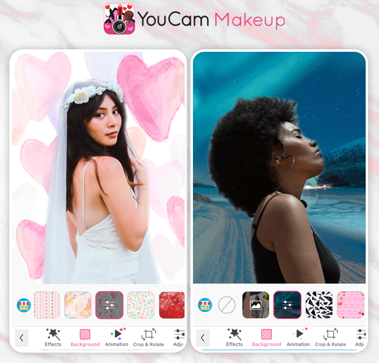 Essayez des tonnes d'arrière-plan avec YouCam Makeup