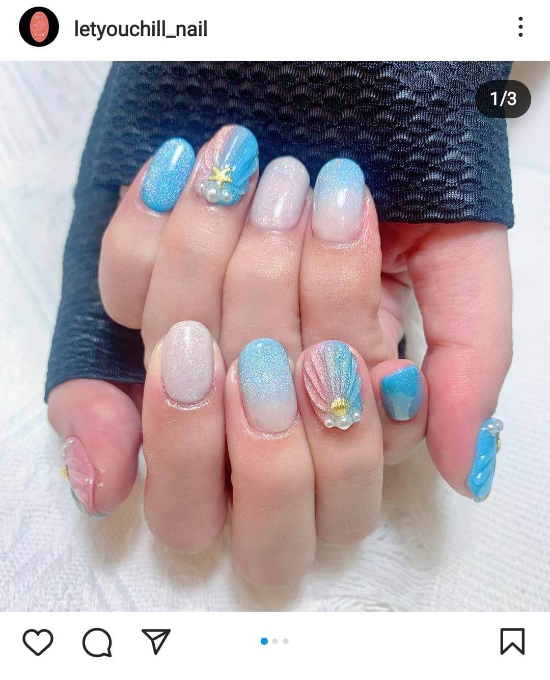 夏天美甲：粉藍貝殼