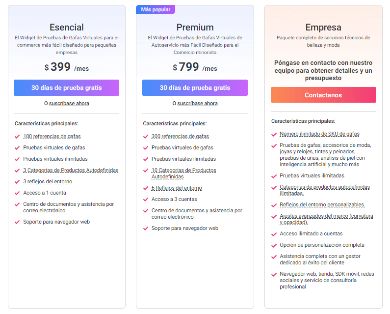 probador virtual de lentes para PYMES