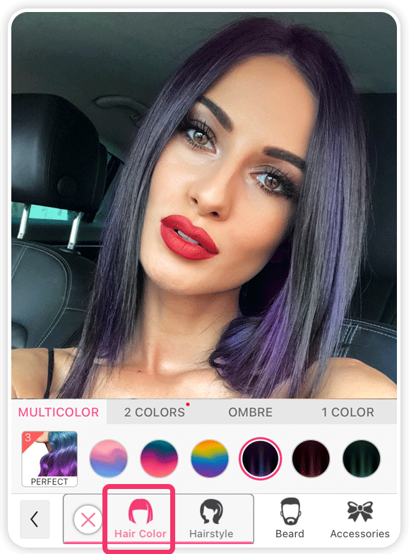 Tester cheveux arc-en-ciel