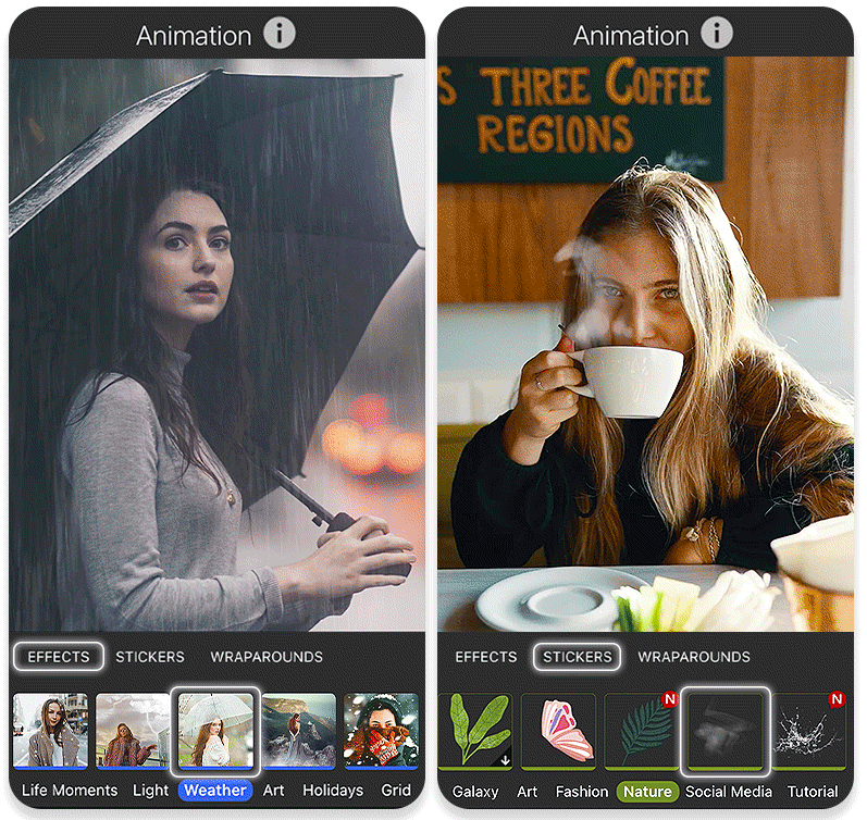 Effets photo animés et stickers