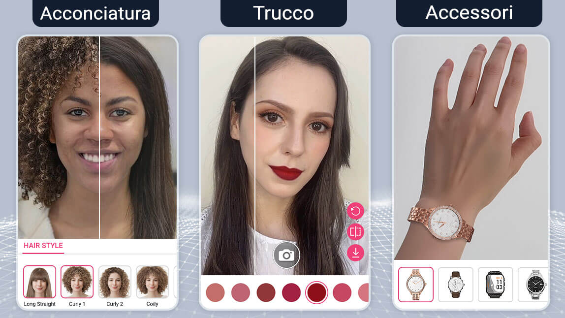 Intelligenza artificiale generativa al servizio della beauty tech per prove virtuali di acconciature, trucco e accessori di bellezza. Intelligenza artificiale generativa al servizio della beauty tech per prove virtuali di acconciature, trucco e accessori di bellezza.