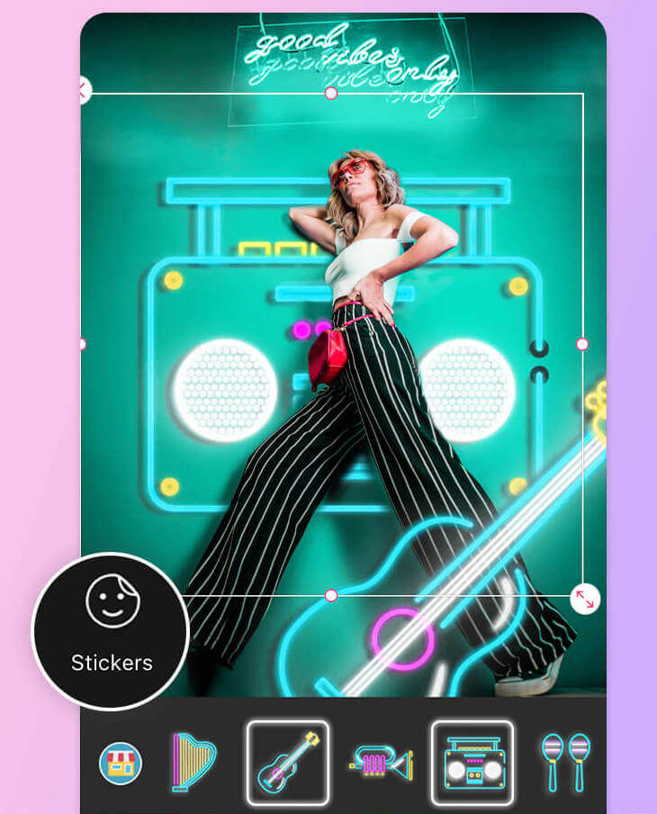 Teste adesivos neon do YouCam Perfect!