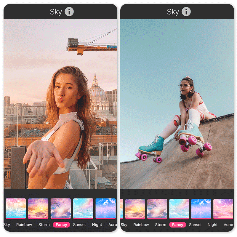 Ändere die Farbe des Himmels mit dem Himmel-Tool von YouCam Perfect.