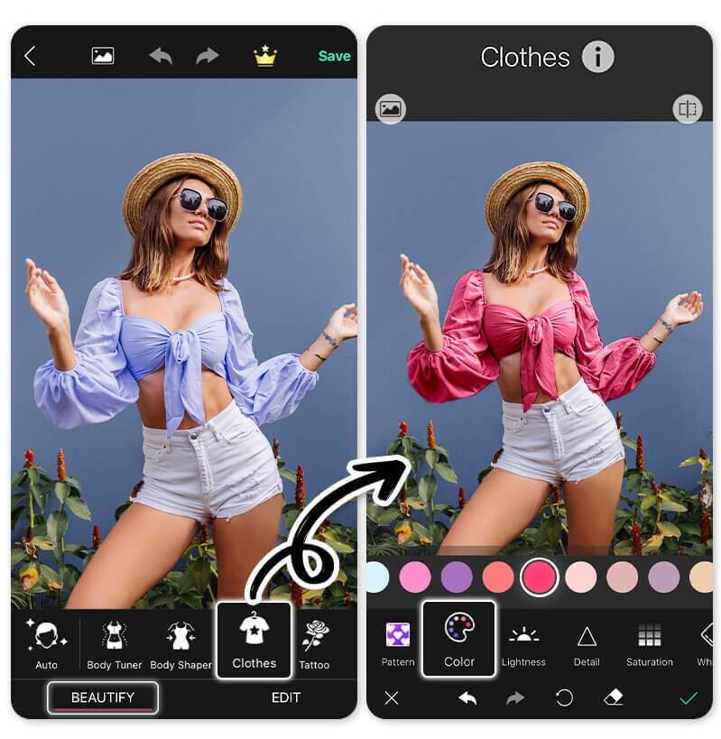 Erziele die Barbiecore-Ästhetik, indem du deine Kleidung digital einfärbst.