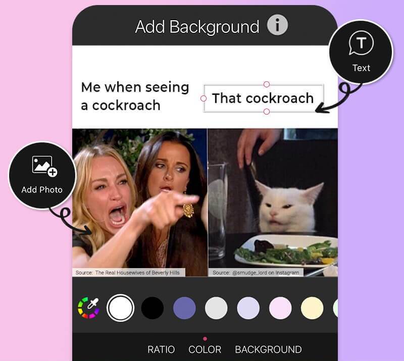 Create fun memes with background and text tools with best meme photo editor for iPhone and Android