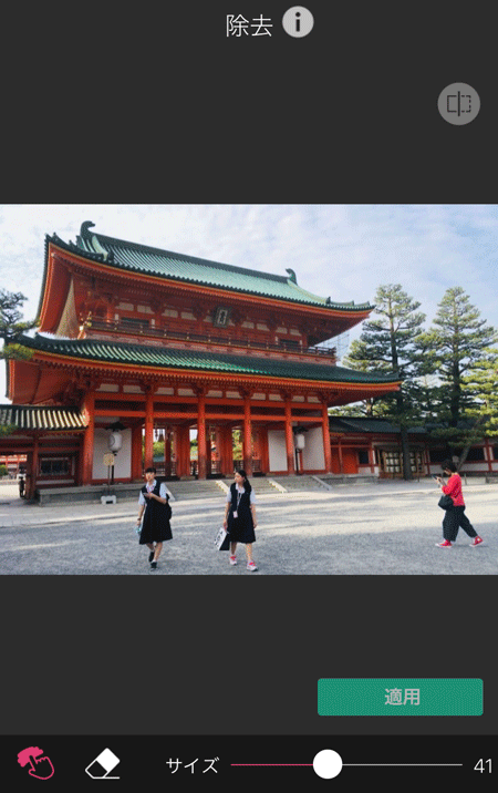 写真の一部を消す様子