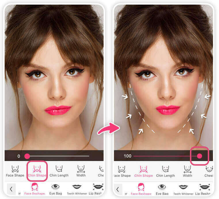 Affiner le menton avec appli remodelage visage pour affiner le visage
