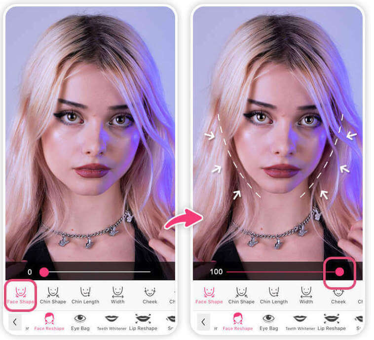 Affiner le visage avec une application retouche visage