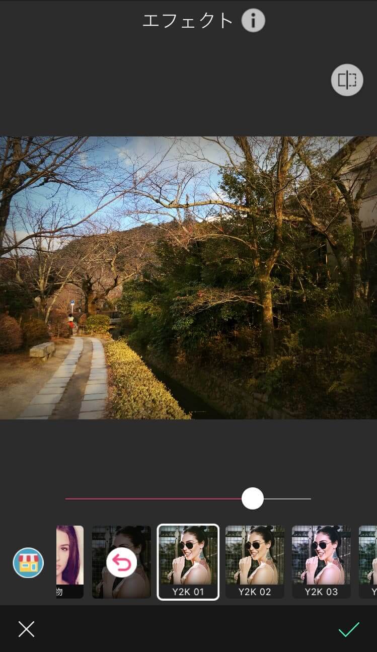 写真にフィルターをかける様子