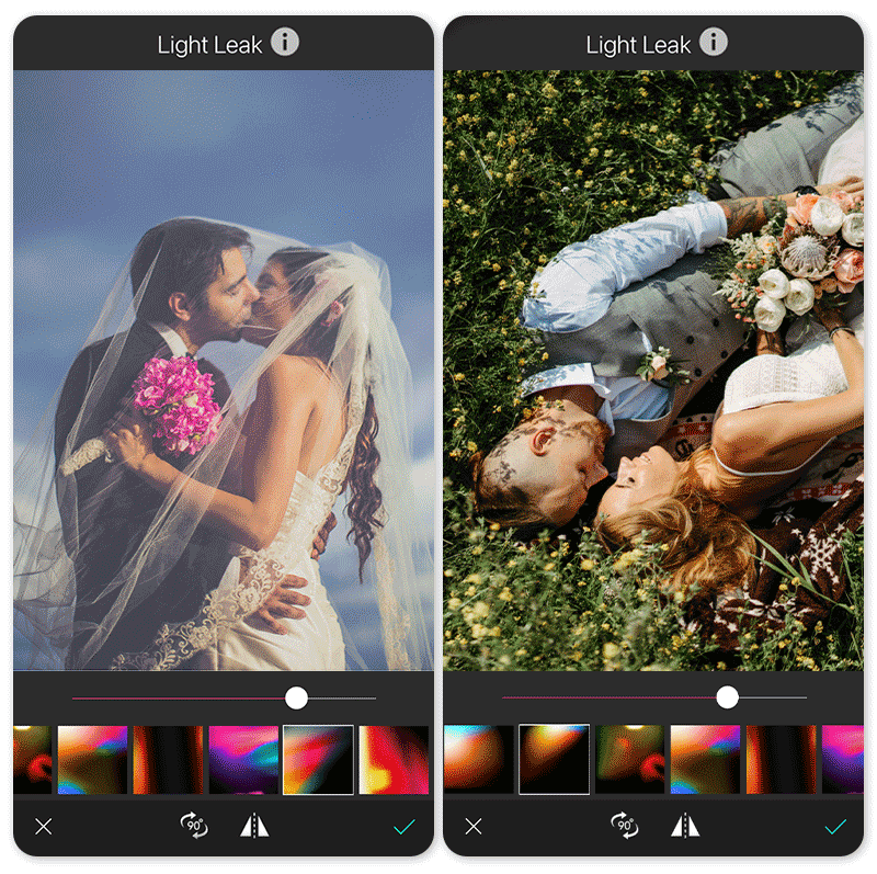 Teste efeito de vazamento de luz em fotos de casamento