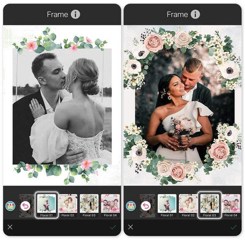 Teste molduras de fotos de casamento do YouCam Perfect!