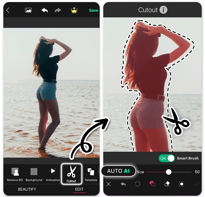 Découper des photos en photo silhouette avec la meilleure app YouCamPerfect
