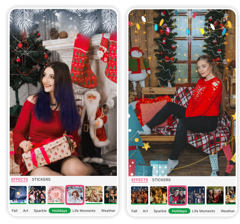 Teste filtros e efeitos animados de natal nas suas fotos