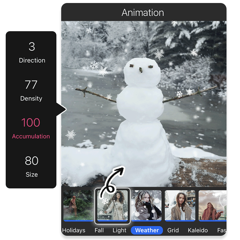 Ajouter un effet Animé de neige et de flocons pour Noël sur photo avec l'appli gratuite YouCam Perfect