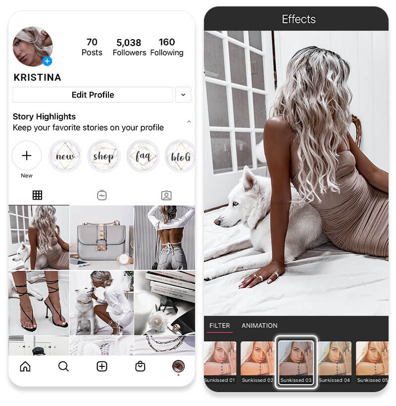 Nutze immer den gleichen Filter für deine Bilder, um ein einheitliches Profil zu erstellen.