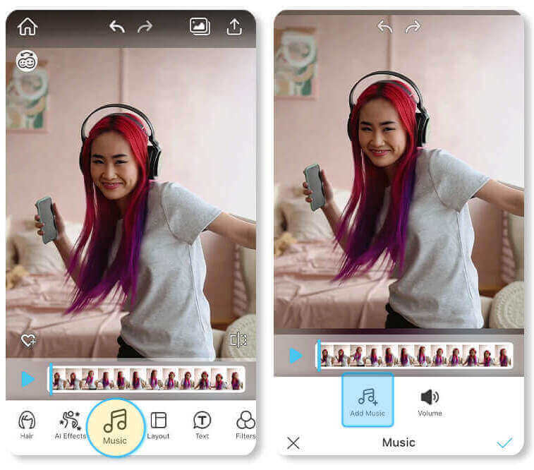 Importez la video pour ajouter une musique sur video via appli video