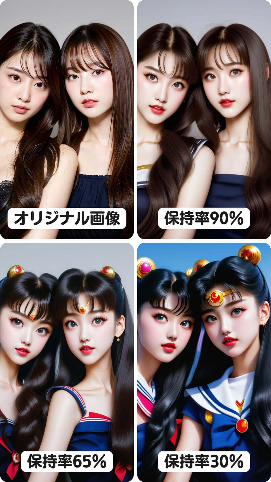 同じスタイルのまま元画像の保持率を変えた結果