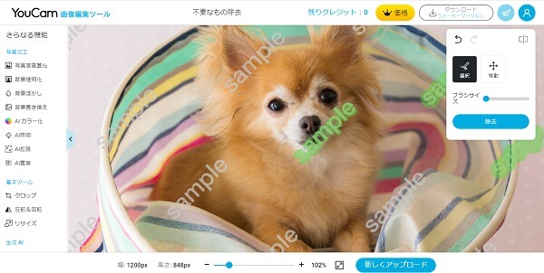 YouCam 画像編集ツールでウォーターマーク削除