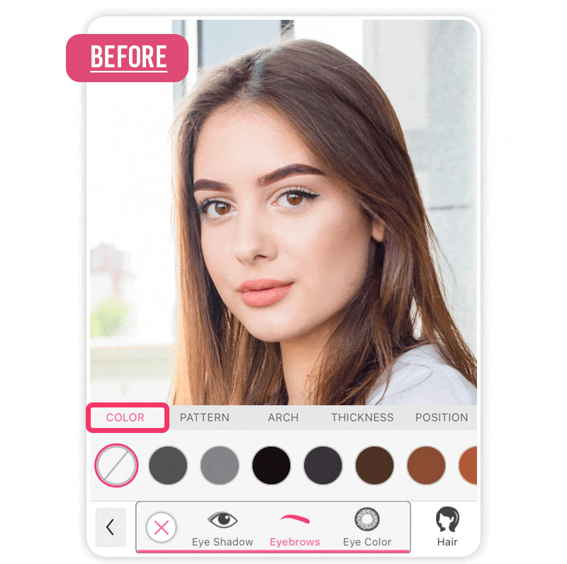 Essayez différentes couleurs de sourcils avec la meilleure application de filtre de maquillage youcam makeup
