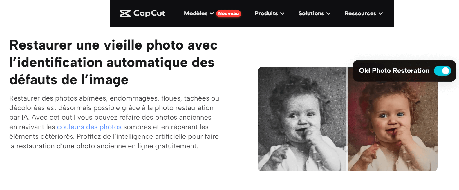Restaurer vieille photo en ligne avec Capcut