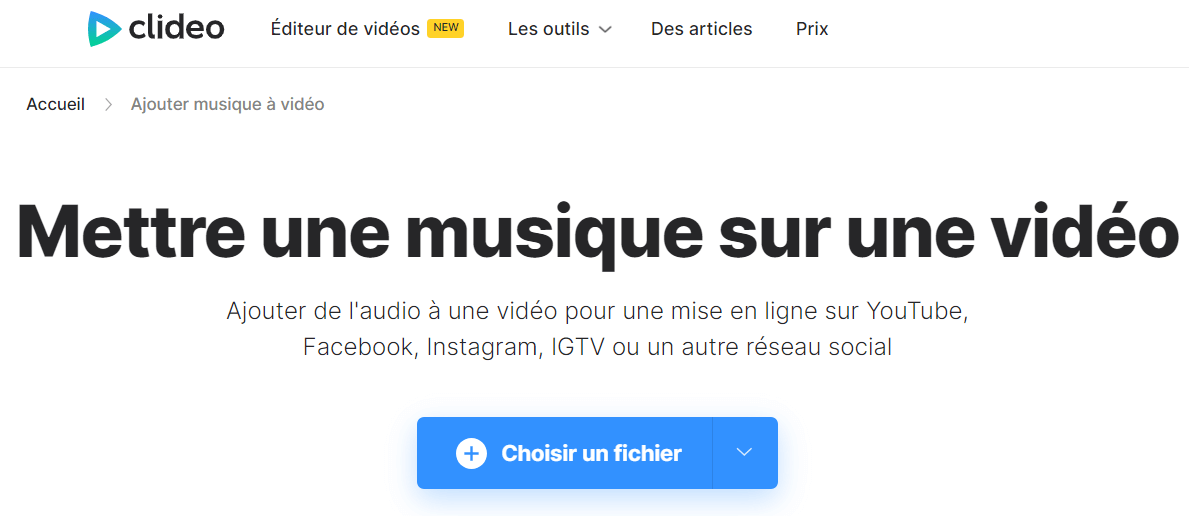 Ajouter musique sur video en ligne : Clideo