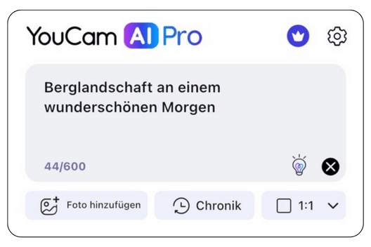 Anleitung Schritt 1: Text-Prompt für ein Guten Morgen Bild in die App eingeben.