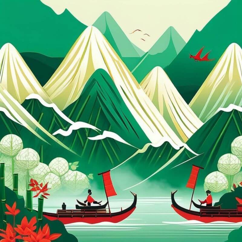 端午節快樂圖案｜山水圖