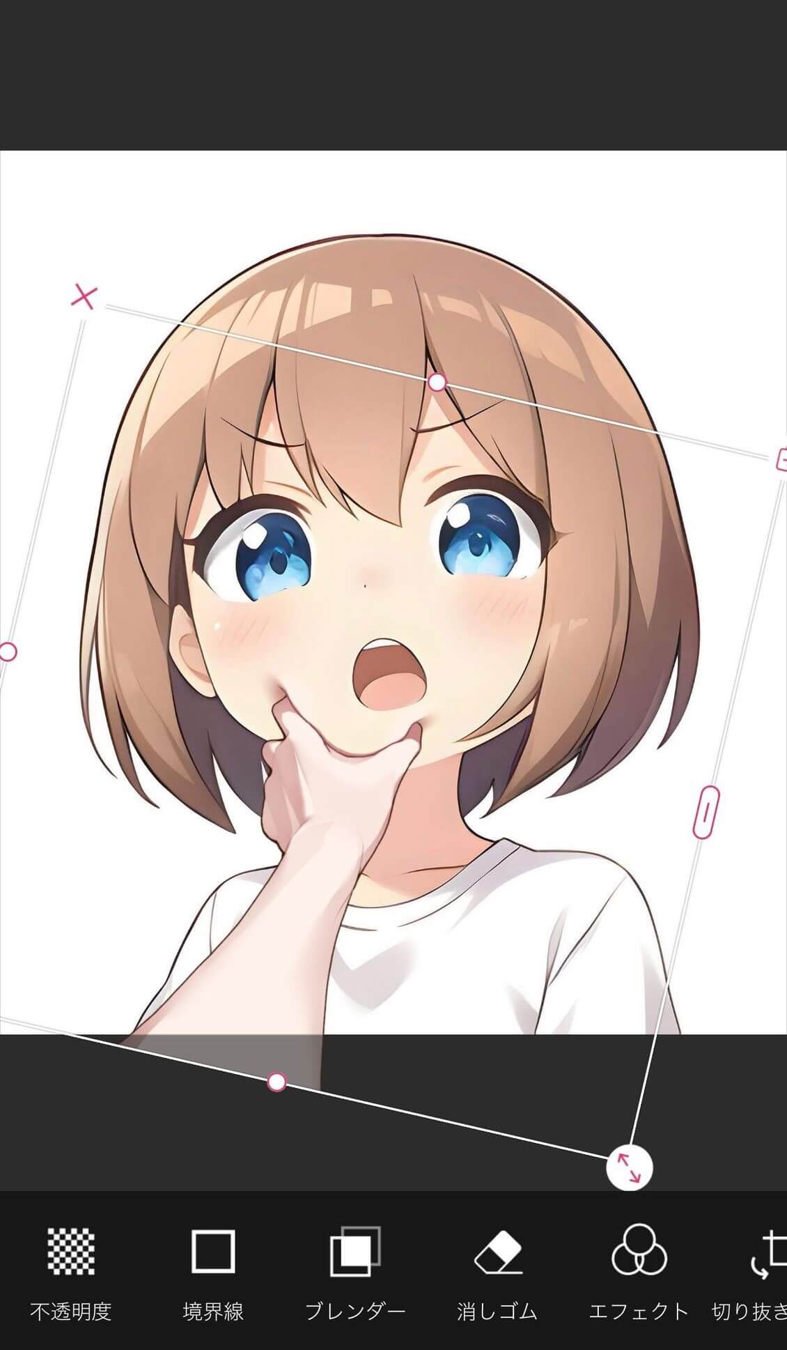 ほっぺ鷲掴み素材で画像を加工する様子