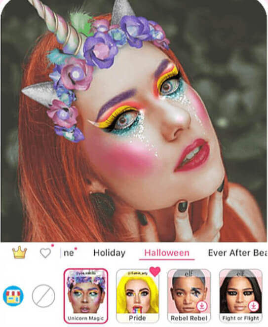 Teste maquiagem de unicórnio arco-íris no YouCam Makeup para o Pride Month