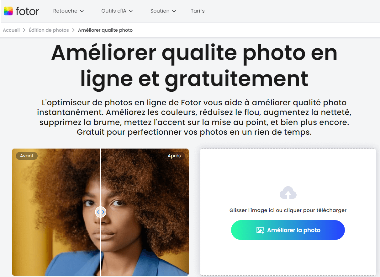 Fotor pour depixeliser une image en ligne et améliorer la qualité photo