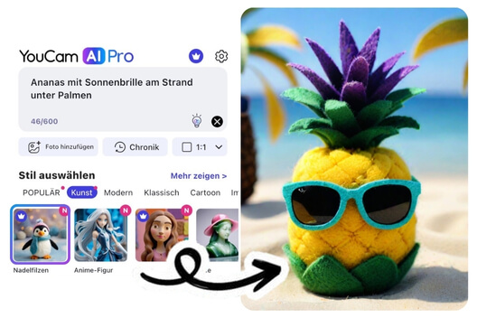 Sommerbild: Ananas mit Sonnenbrille am Strand unter Palmen